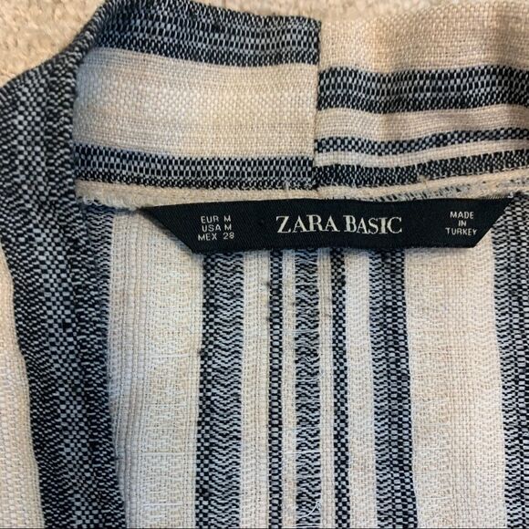 Zara Ecru Fringe Striped Kimono Jacket gray cream Sz M - Picture 9 of 12